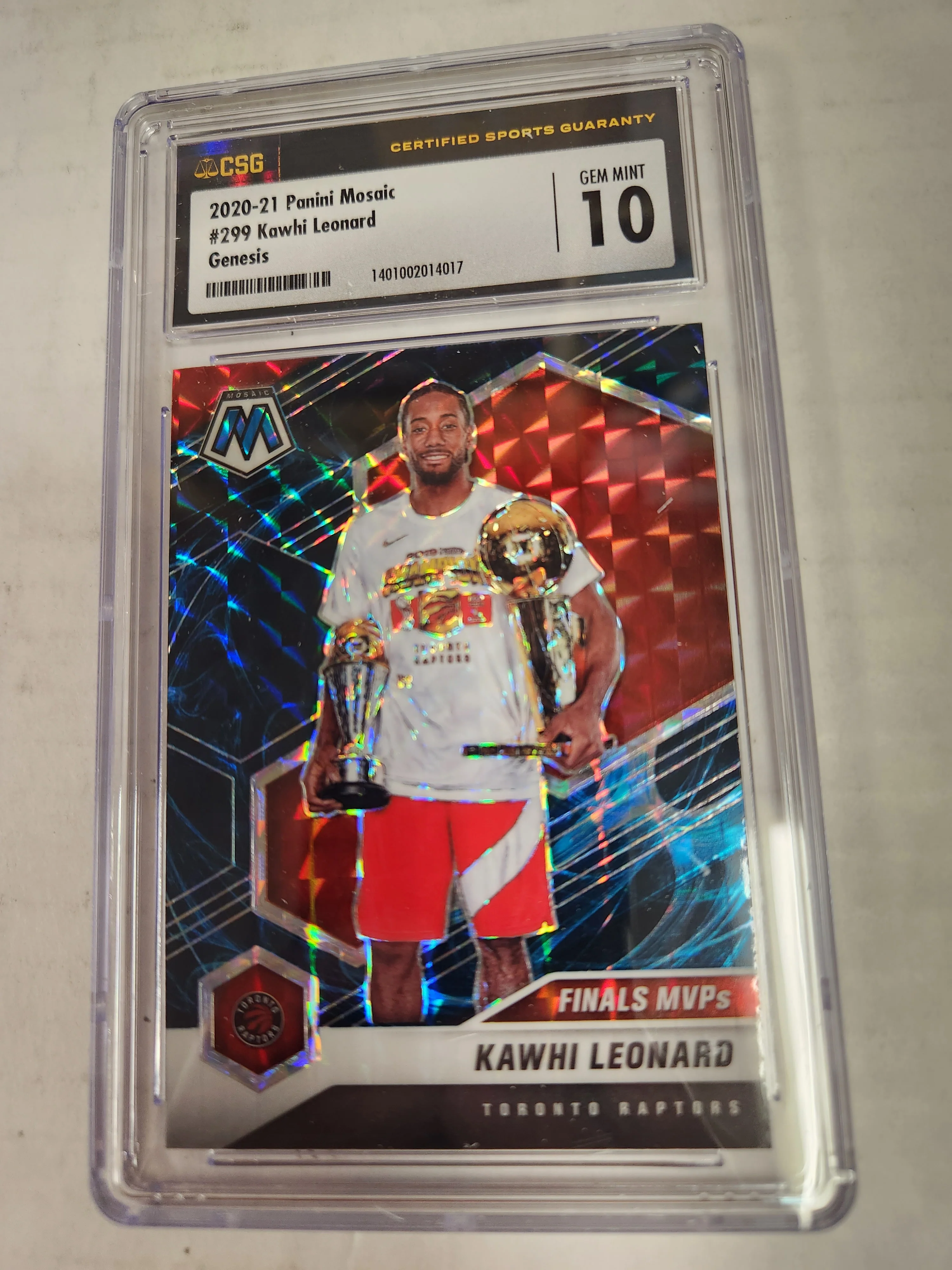 2020-21 Panini Mosaic Kawhi Leonard #299 Genesis Parallel Finals MVP Toronto Raptors - CSG Graded 10 Gem Mint