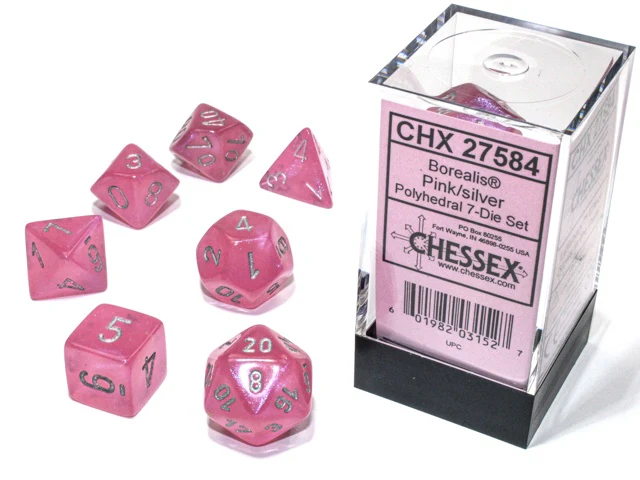 Chessex - Borealis Polyhedral 7-Die Dice Set CHX27584 - Pink/Silver