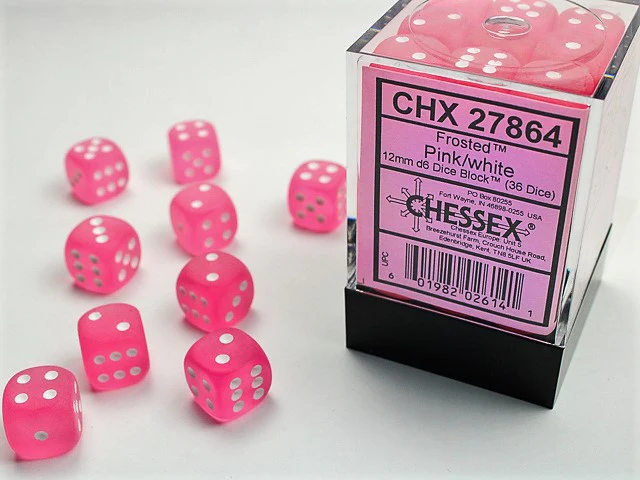 Chessex - Frosted 36D6-Die Dice Set CHX27864 - Pink/White