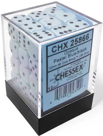 Chessex - Opaque 36D6-Die 12MM Dice Set CHX25866 - Pastel Blue/Black