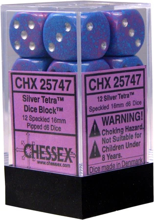 Chessex - Speckled 12D6-Die 16MM Dice Set CHX25747 - Silver Tetra