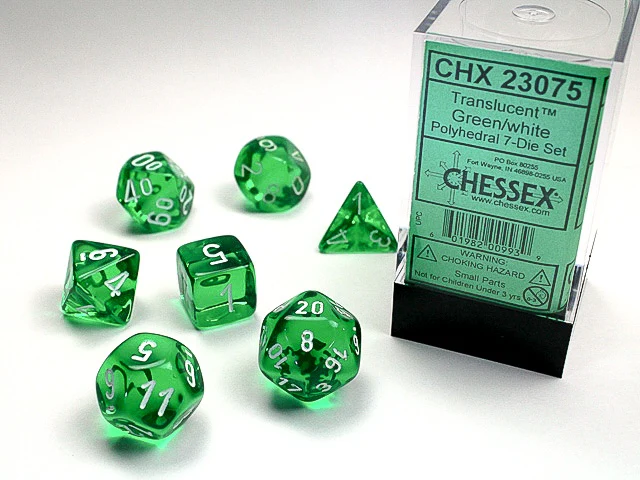 Chessex - Translucent Polyhedral 7-Die Dice Set CHX23075 - Green/White