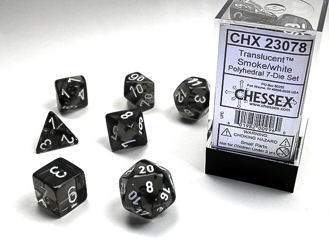Chessex - Translucent Polyhedral 7-Die Dice Set CHX23078 - Smoke/White