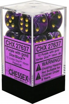 Chessex - Vortex 12D6-Die 16MM Dice Set CHX27637 - Purple/Gold (No Container)
