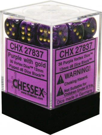 Chessex - Vortex 36D6-Die 12MM Dice Set CHX27837 - Purple/Gold