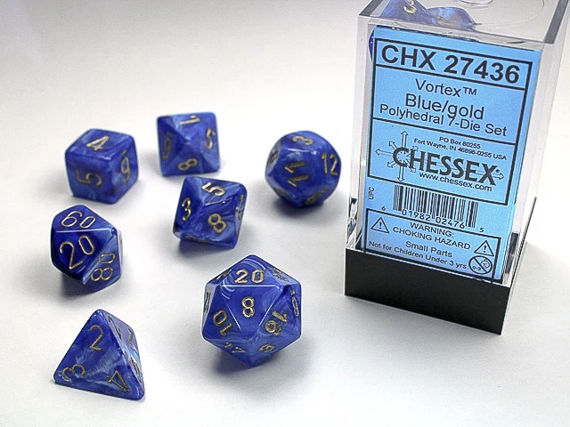 Chessex - Vortex Polyhedral 7-Die Dice Set CHX27436 - Blue/Gold