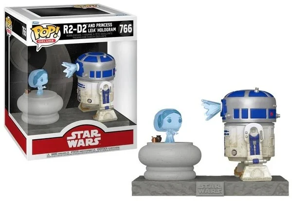Funko POP! Deluxe: Star Wars - R2-D2 and Princess Leia Hologram #766 6" Bobble-Head Figure (Pre-owned)