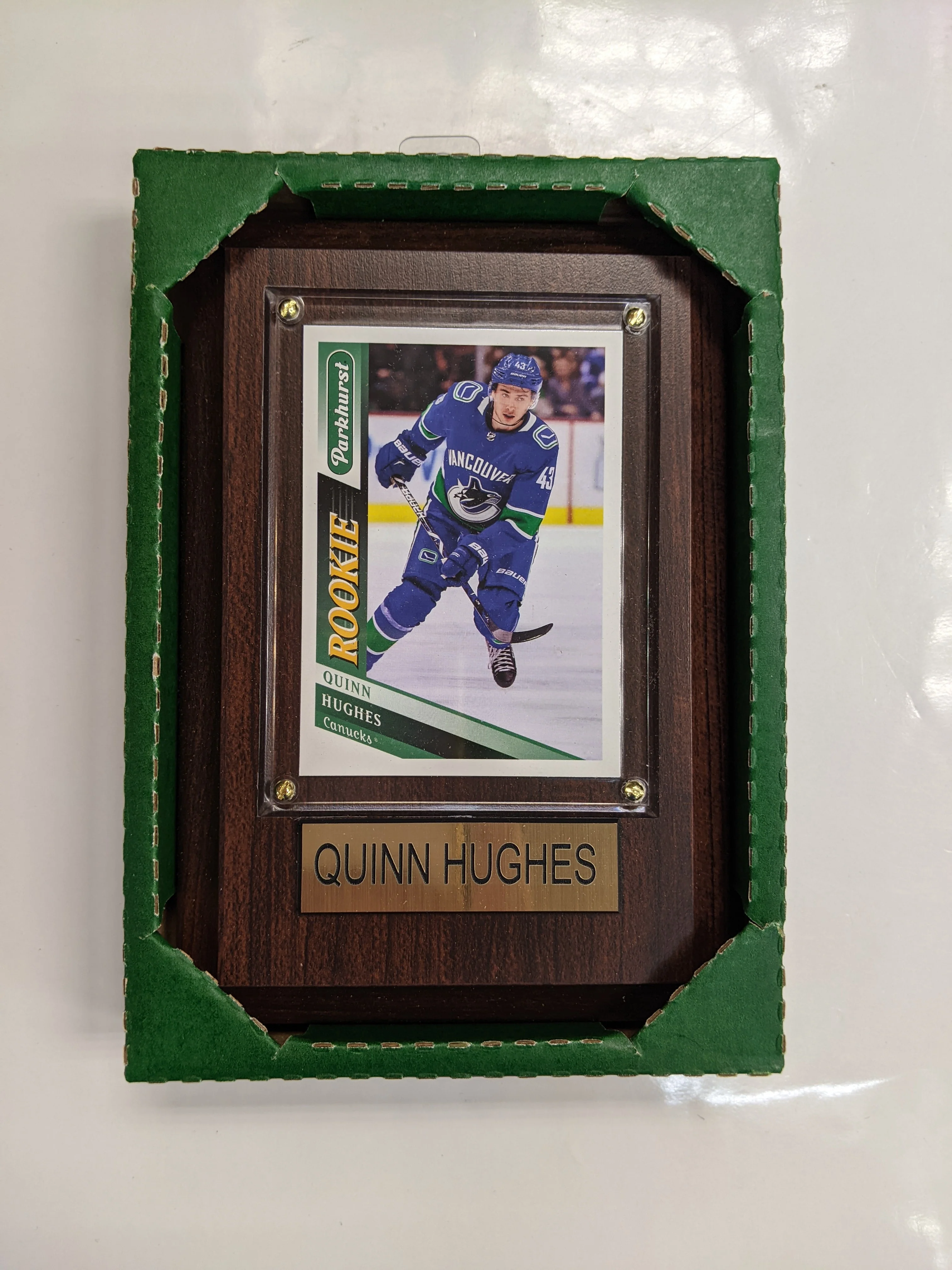 NHL Plaque with card 4x6 Vancouver Canucks - Quinn Hughes (Randomly Selected, May Not Be Pictured)