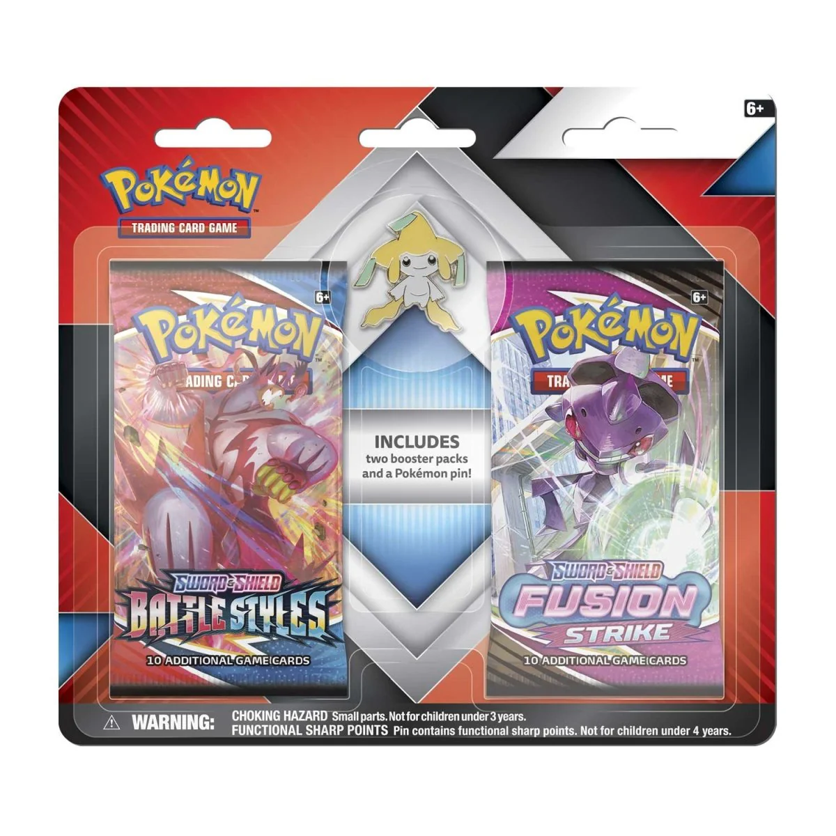 Pokemon 2 Booster Packs (1 Fusion Strike/1 Battle Styles) & Pin - Jirachi