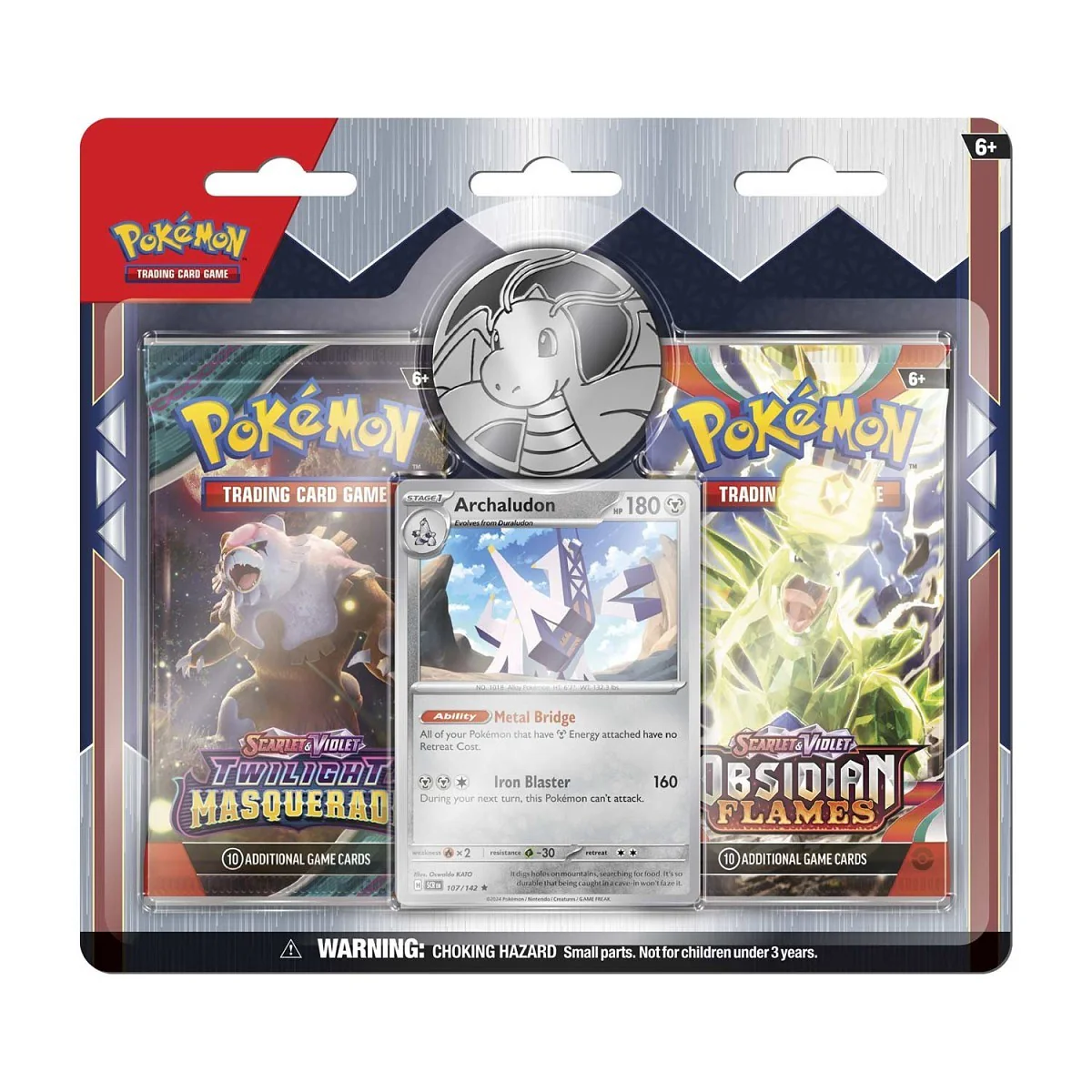 Pokemon Archaludon with 2 Booster Packs & Coin (1 Twilight Masquerade / 1 Obsidian Flames)